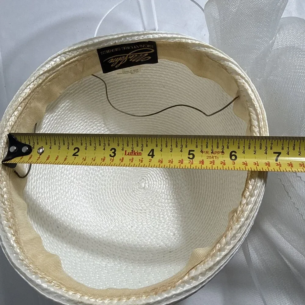 Mr. John Signature Series White Fascinator Hat Women’s 6 1/2 Straw Tool Beads